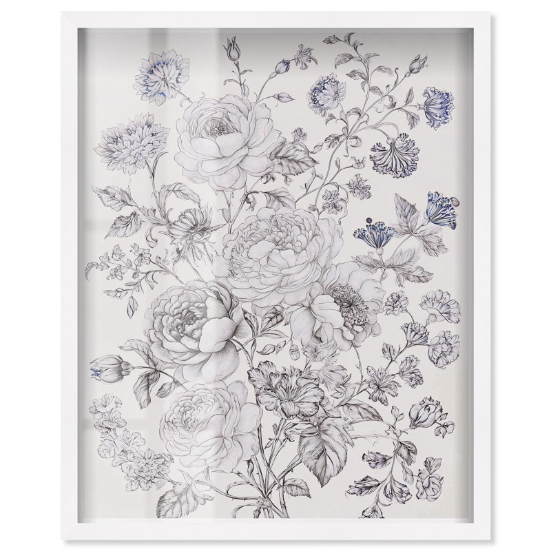 Reproduction florale mode Art Shadowbox par Art Remedy, H 31 po x l 25 po, Blanc