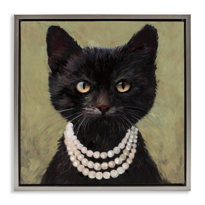Élégant cadre de chat noir avec collier flottant, design par Wani Pasion