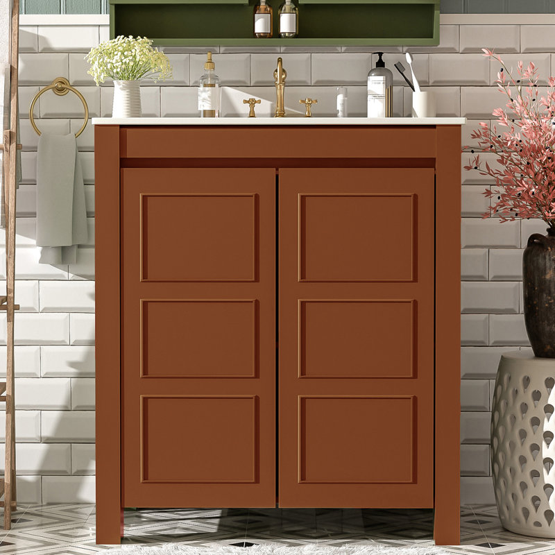 Meuble-lavabo 30 po avec plateau en céramique, Orange