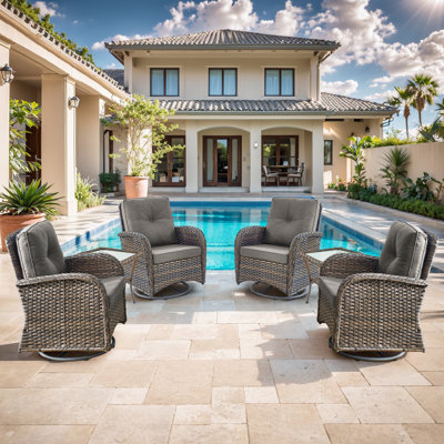 Gaetanino 4-Person Outdoor Wicker Rocking Chair Seating Group With Cushions