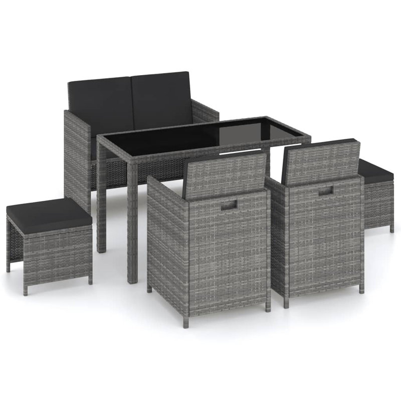 Latitude Run® 6 Piece Outdoor Dining Set With Cushions Poly Rattan Black, Grey, Mixed Grey