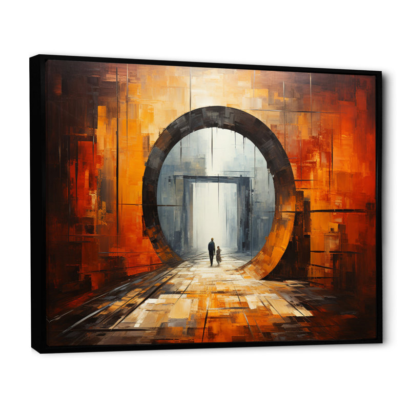 Orange Tunnel entrelacé sur toile, Cadre flottant noir, H 12 po x l 20 po x P 1 po