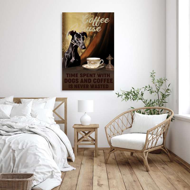 «Time Spent With Dogs And Coffee», reproduction d'art graphique sur toile tendue 1 pièce, H 20 po x l 16 po x P 1,25 po
