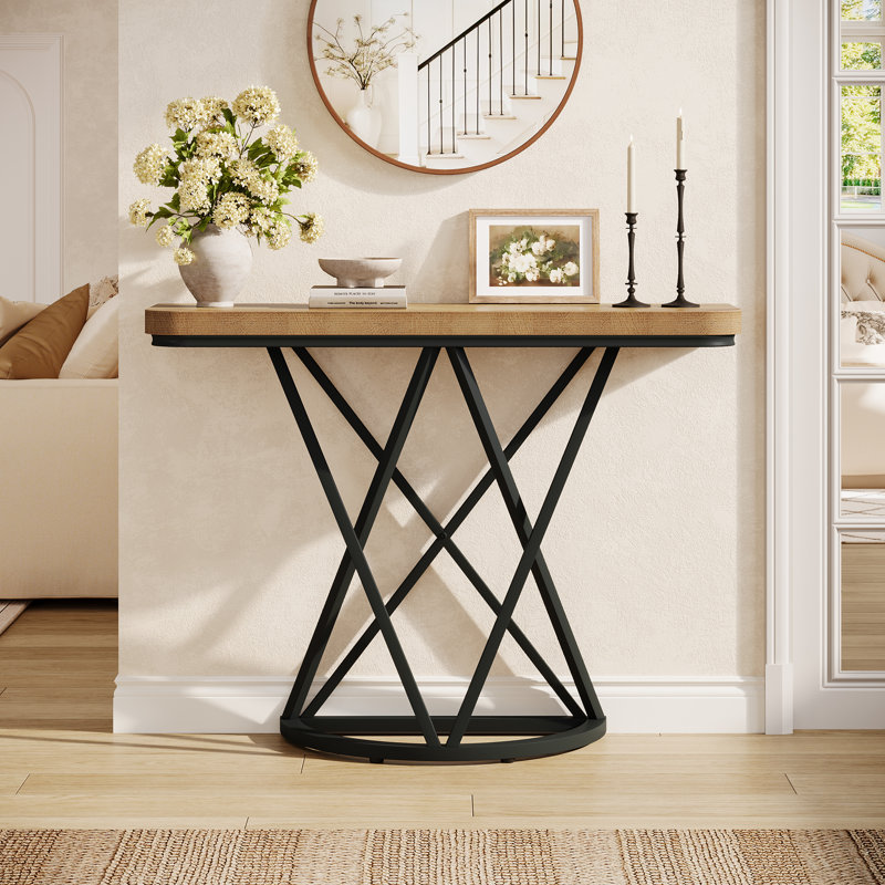 41.33" Console Table With Metal Geometric Base For Entryway, Living Room