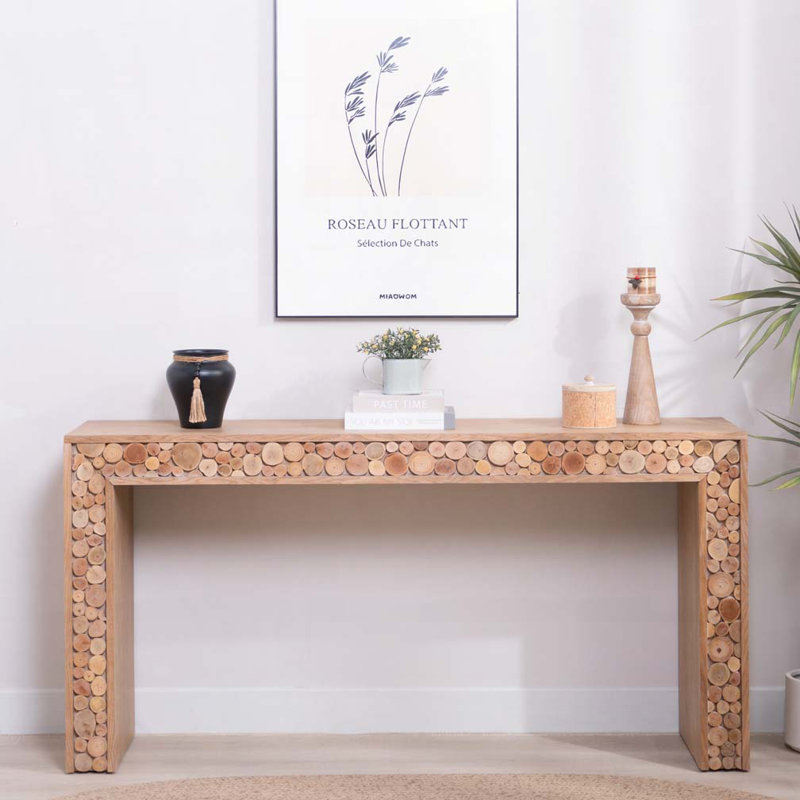 Rustic Wood Console Table with Natural Log Accent