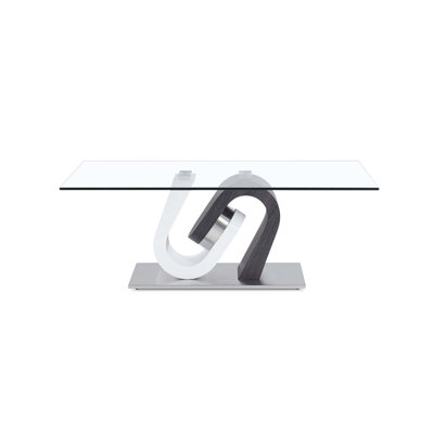 Élégante table basse Rocky avec plateau en verre transparent et base piédestal bicolore, parfaite pour les intérieurs modernes.