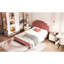 Lit double tapissier en velours double - rouge pâte de haricots, tête de lit artistique, structure en bois massif, pas de fondation nécessaire, tête de lit à motif floral à assemblage partiel, fabrication robuste, confort supplémentaire-957524826-957524828