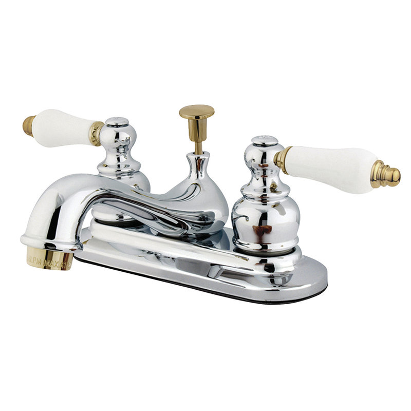 Elizabeth Centerset Bathroom Faucet with Drain Assembly, Polished Chrome/Polished Brass