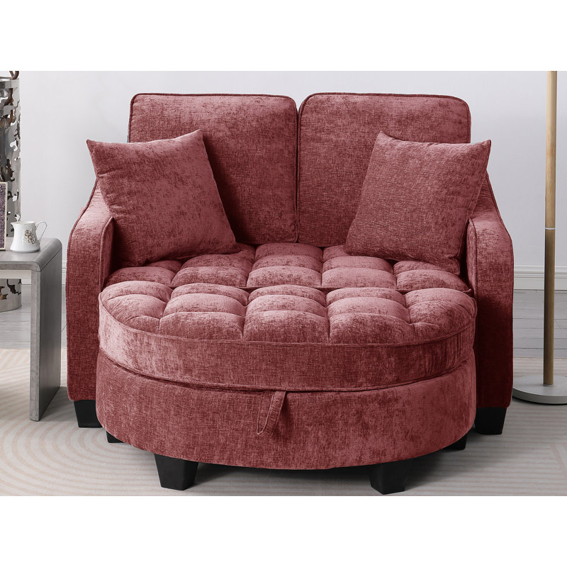 Accent Chair With Storage Semicircular Ottoman, Pink