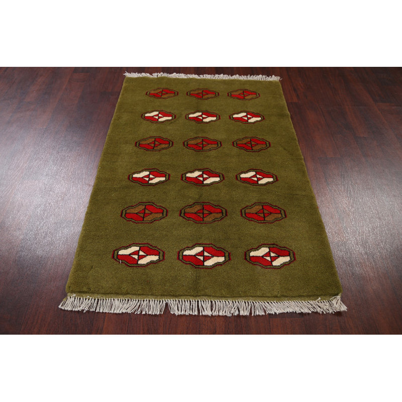 Tapis de zone en laine vert 3 pi 5 po x 4 pi 11 po one-of-kind-noué la main gabbeh Harviell