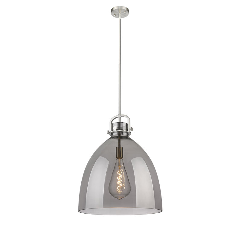Luminaire suspendu sur tige 1 lumière Wimbush, H 19,75 po x l 18 po x P 18 po, Plaqué couleur fumée, Nickel satiné