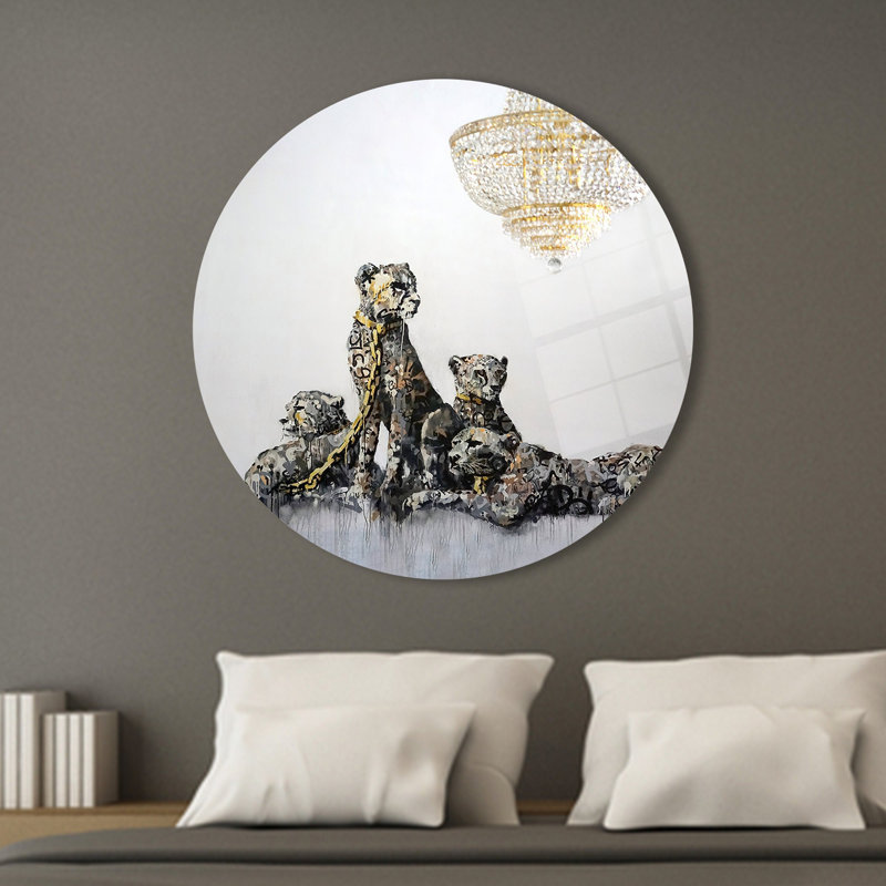 Art mural abstrait en forme de léopard abstrait fabriqué à partir de verre pour une décoration moderne, H 19,7 po x l 19,7 po
