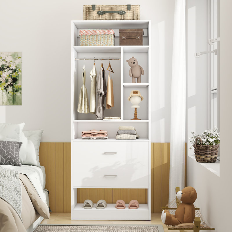 Freestanding Small 24" Closet System With 2 Wood Drawers, White