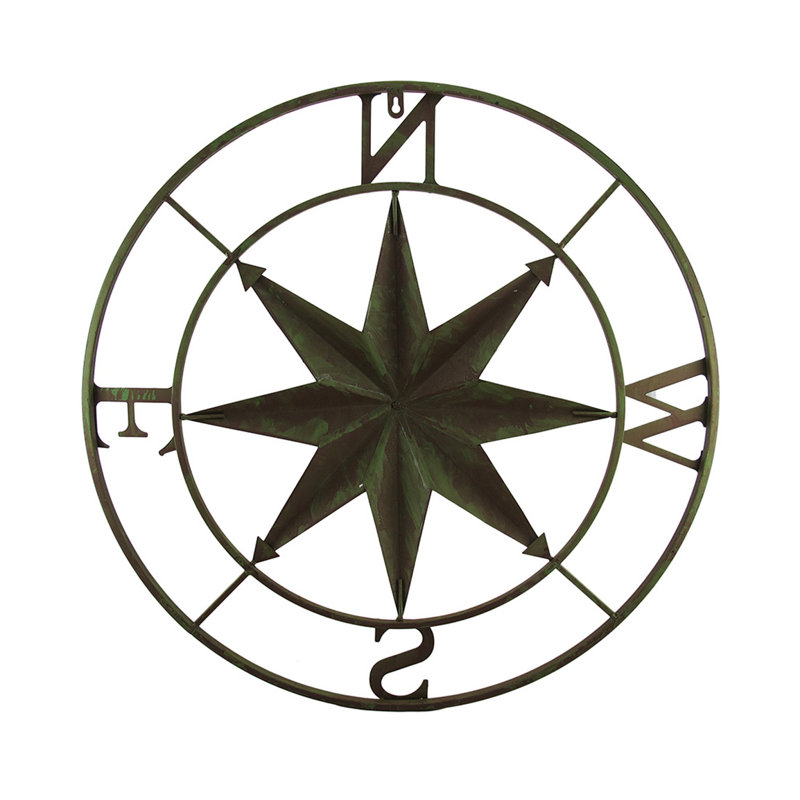 Décoration murale rose des vents, Vert, H 26 po x l 26 po x P 1,25 po