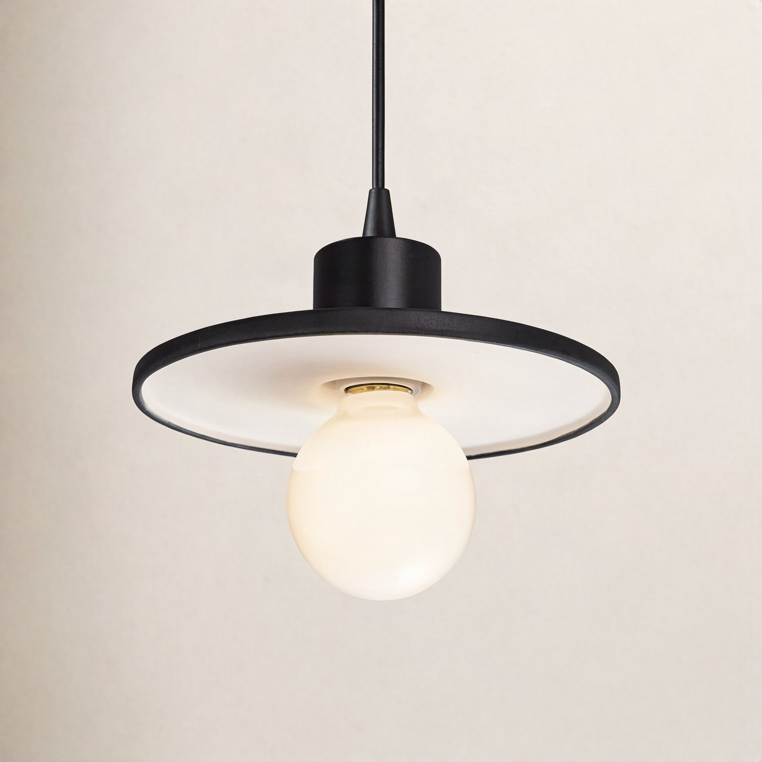 Marlena Dimmable Single Light Pendant, Gloss Black/Matte White, Matte Black