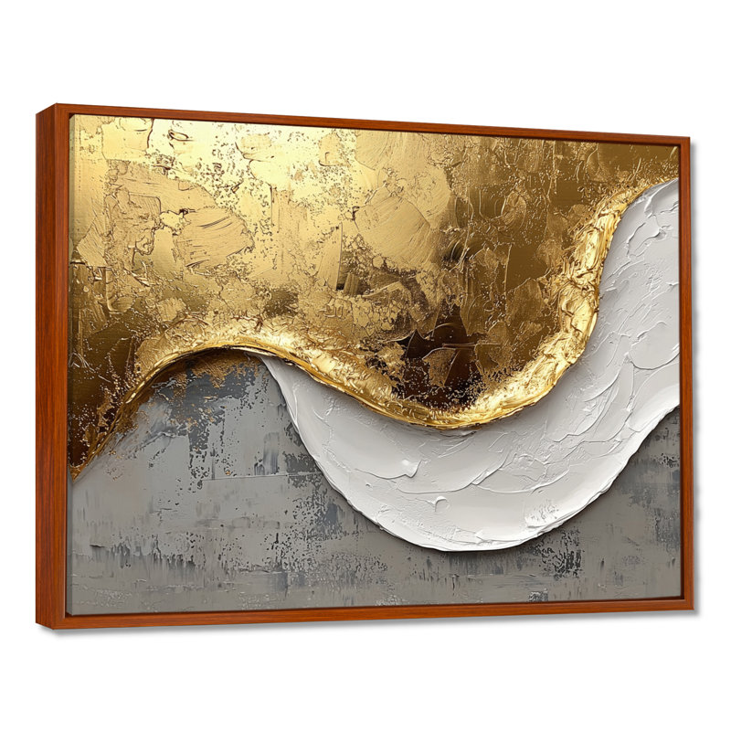 Oplis, vagues abstraites de l'introspection en or et blanc II - Abstrait moderne, art mural, H 30 po x l 40 po, Brun