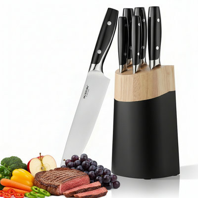 Ensemble de couteaux allemand en acier inoxydable avec bloc - pales en acier poli miroir, lavable au lave-vaisselle, poignée ergonomique antidérapante, ensemble de couverts de cuisine professionnel