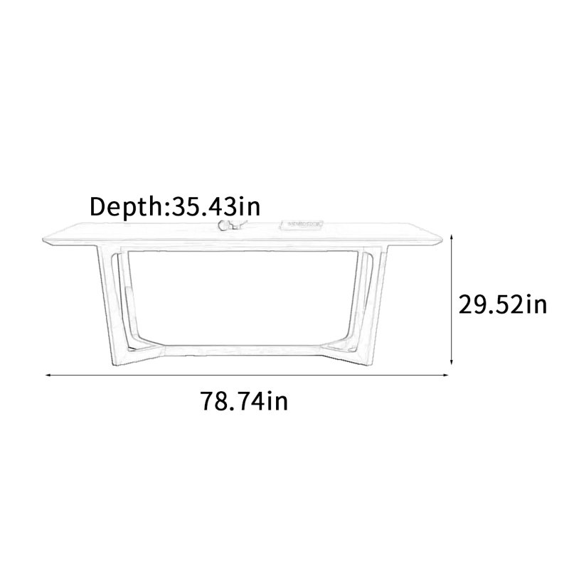 Table de salle à manger en bois de frêne ardoise, H 29,52 po x L 78,74 po x l 35,43 po