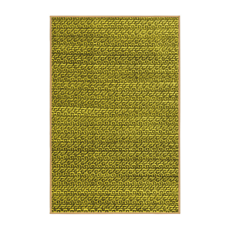 Tapis jaune / noir en laine et polyester tissé à la machine Cassandera, Rectangle 2 pi x 3 pi