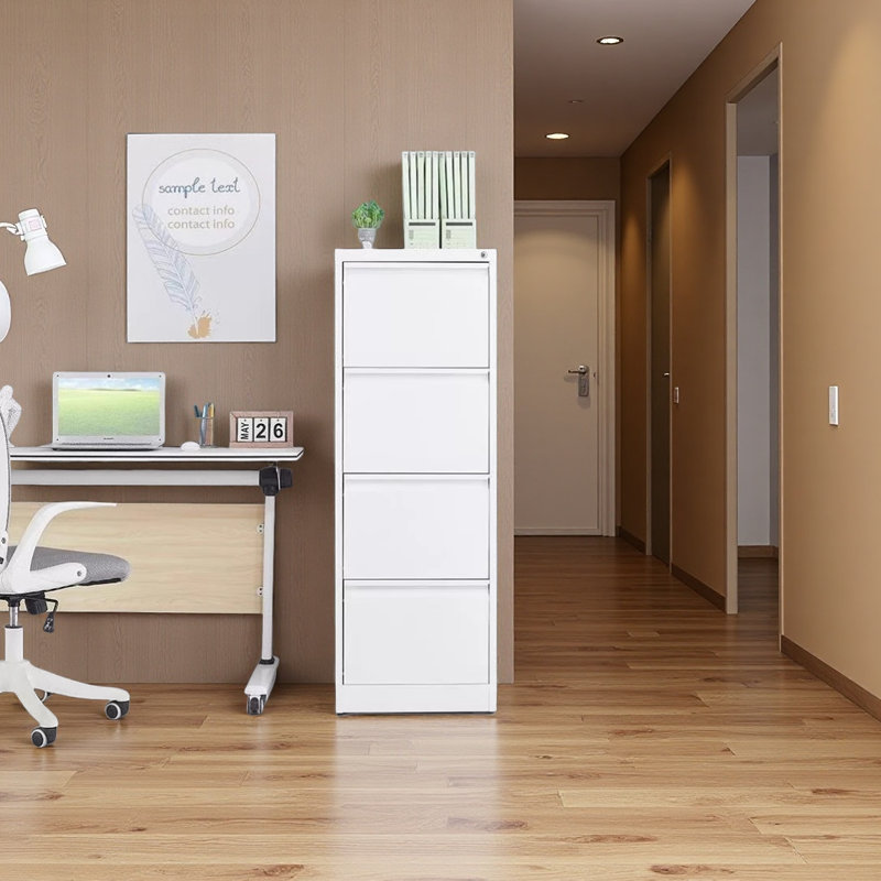 4 Drawer File Cabinet With Lock Metal Vertical File Storage Cabinet Office Home Steel Vertical File Cabinet, White