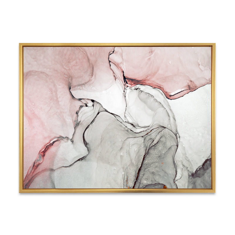Art mural sur toile luxueux rose gris marbré II, H 8 po x l 12 po, Toile avec cadre flottant, Doré