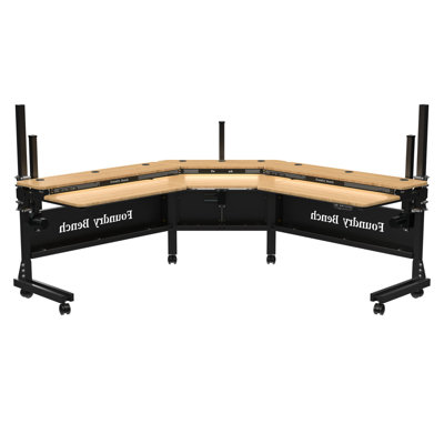 Foundry Bench® 80" x 80" Extra Wide Height Adjustable L-Shaped Corner Standing Desk w/ USB & USBC Charging Ports.