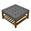 Grande table basse rembourrée en lin capitonné avec tablette et structure en bois de hêtre, repose-pieds surdimensionné