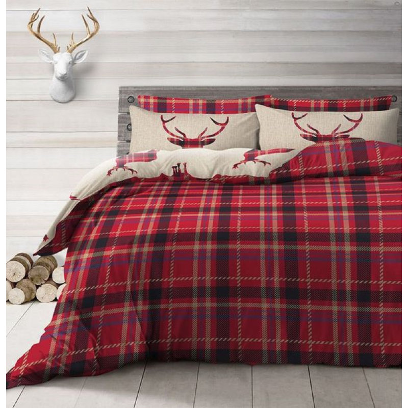 Rasheema Duvet Set, King - 2 Standard Pillowcases, Natural, Classic Stag Check