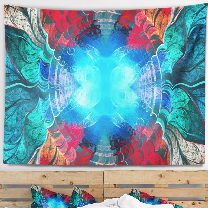 Tapisserie de cercle et de vagues en bleu et vagues abstraites, H 50 po x l 60 po