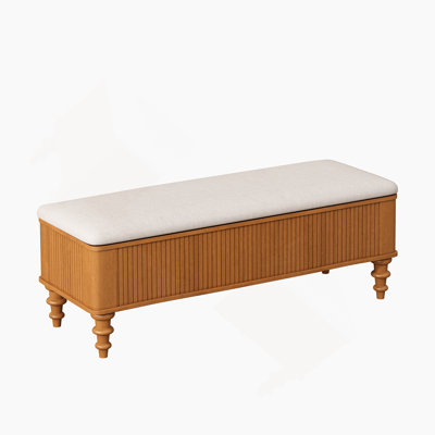 50.8-Inch Multi-Functional Storage Ottoman Bench-Solid Rubberwood Bed End Bench With Linen Seat, Storage Bench For Bedroom, Entryway Shoe Organizer For Bedroom, Living Room, Entryway, Closet, Natural