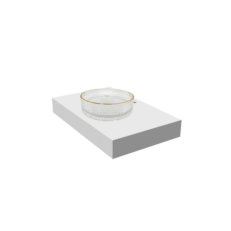 Lavabos vasques rondes transparentes avec rebord doré 16 po avec base blanche 36 po Scotch