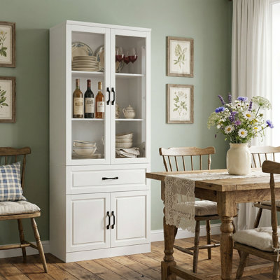 Armoire de salle à manger blanche multifonctionnelle - porte en verre + tiroir + conception anti-déversement
