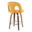 Tabouret de comptoir à hauteur fixe avec pivot en bois de noyer et tissu jaune avec repose-pieds rond en métal chromé - ensemble de 2