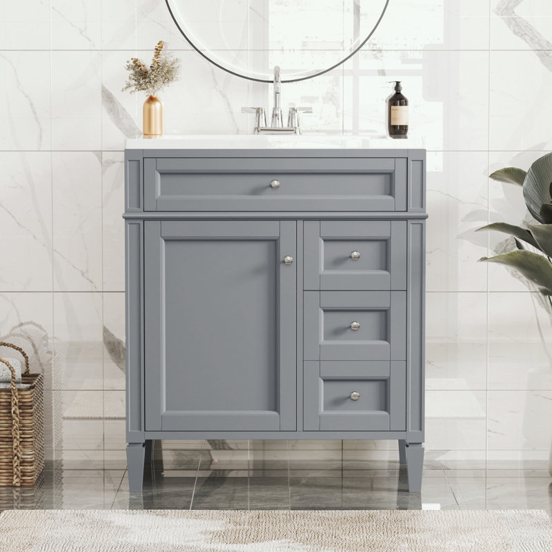 Pollark 30'' Single Bathroom Vanity with Top, Gray, Silver