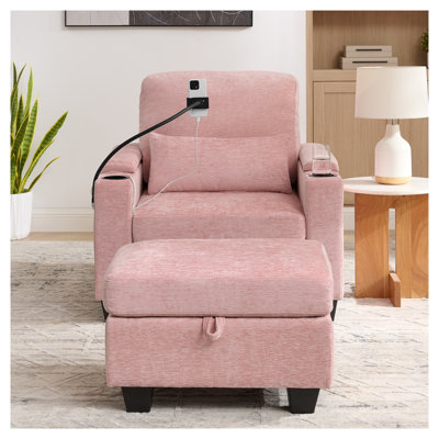 Fauteuil inclinable manuel rose avec dossier réglable et port USB