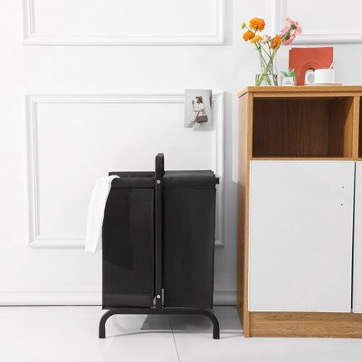 Panier à linge à 2 niveaux 110L avec panier à linge, couvercle et cartes de tri pour le rangement des vêtements et des jouets