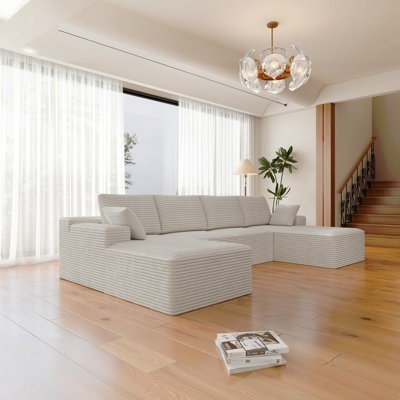 Siège de canapé modulaire 131,9 x 68,9 po, canapé rembourré compressé pour le salon, la chambre à coucher, l’appartement, aucun assemblage requis, combinaison gratuite de 4 PC, tissu en velours côtelé moelleux