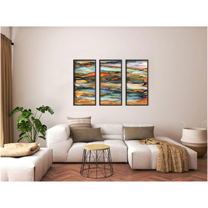 Méthane par Coretta King Johnson, reproduction d'art sur toile 3 pièces, H 40 po x l 60 po, Toile avec cadre flottant, Black