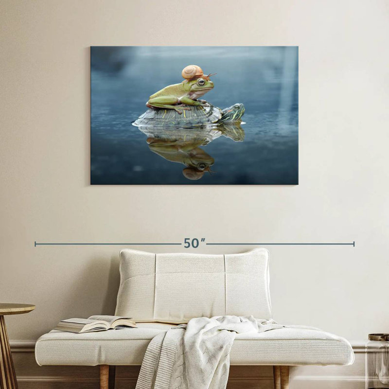 Brampt Snail And Frog Riding A Turtle, 26" H x 39" W