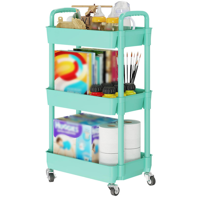 Kitchen Storage Cart,multifunction Utility Rolling Storage Organizer,mobile Shelving Unit Cart With Lockable Wheels, Green