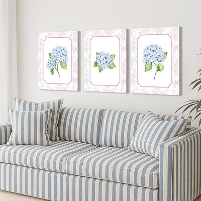 «Blue Hydrangea», ensemble de 3 impressions sur toile, BCBG, impression sur toile