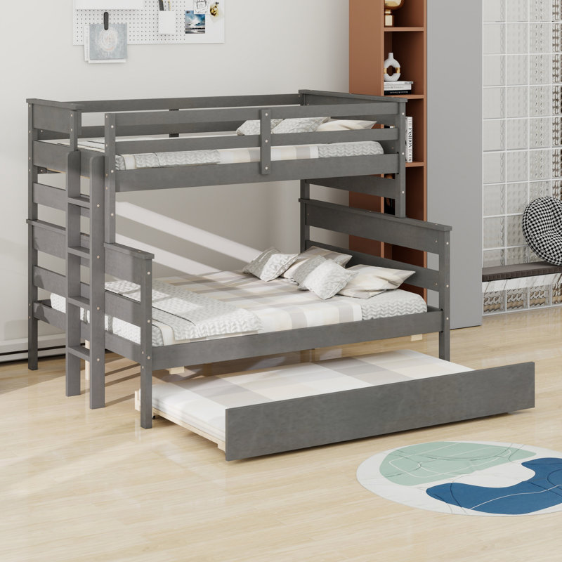 Lit superposé en bois avec lit gigogne, Gris