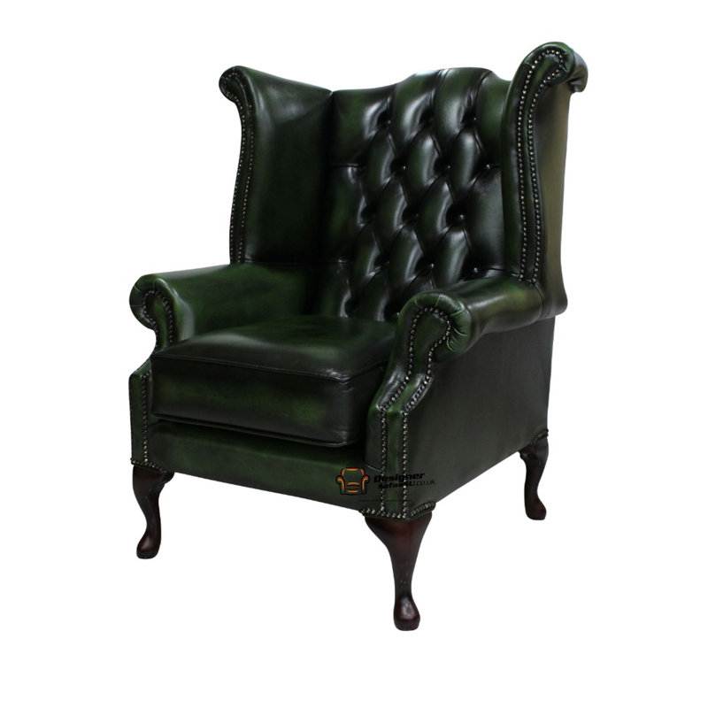 High Back Chesterfield Upholstered Wingback Chair, Antique Green