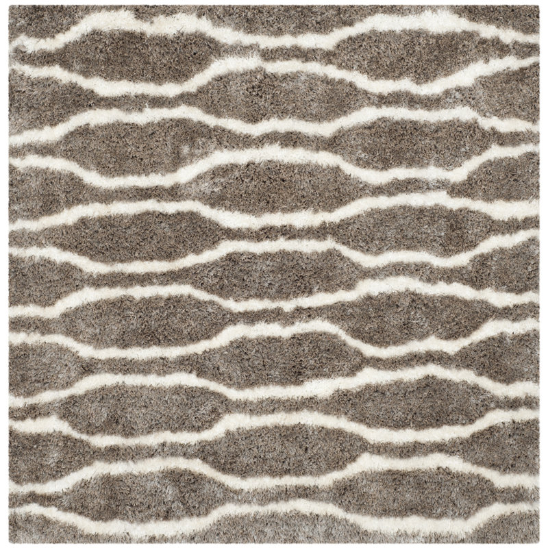 Ivory Silver Barcelona Hand-Tufted Cotton Shag Rug, 5'x5' Square