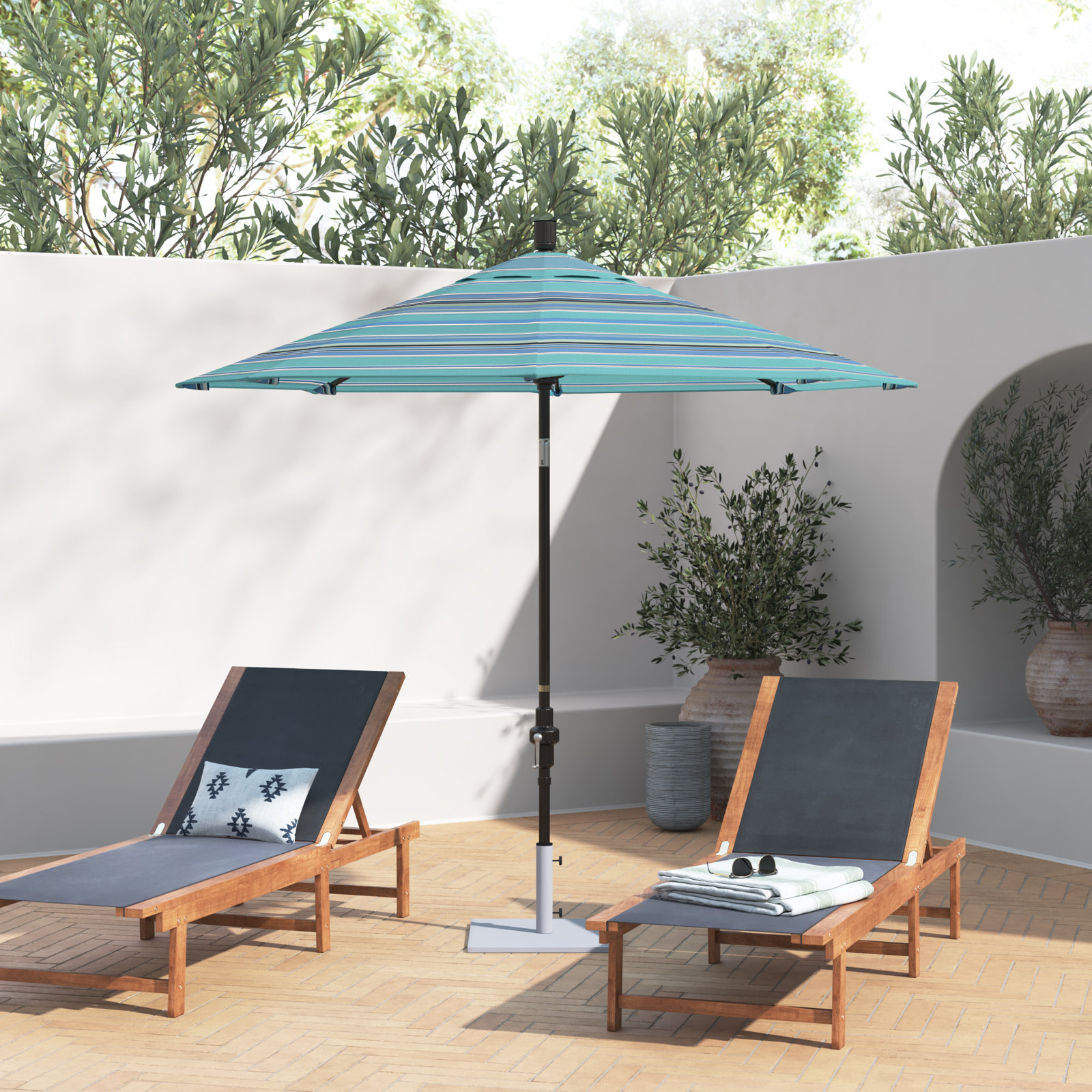 Brent 90'' Sunbrella® Outdoor Umbrella, Dolce Oasis Stripe Sunbrella®, Black 