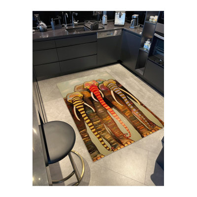 Elephant Patterned Creative Machine Washable Rug