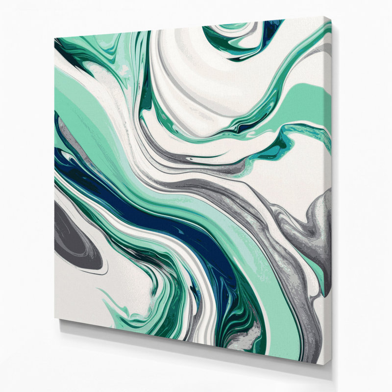 Abstrait art fluide sur toile verte 63, H 16 po x l 16 po