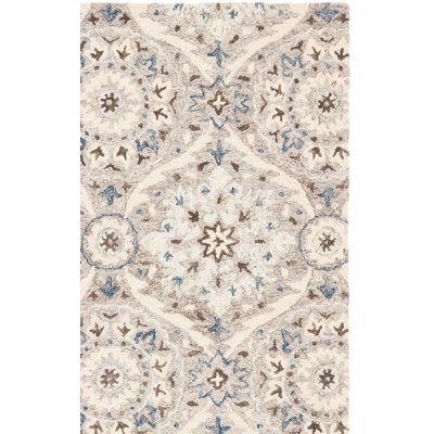 Hand Tufted Wool/Cotton Damask Rug in Gray/Beige