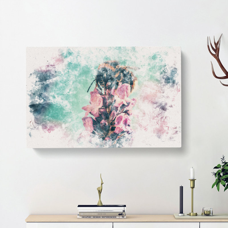 Bee On A Purple Flower - Wrapped Canvas, 60cm H x 91cm W x 3cm D