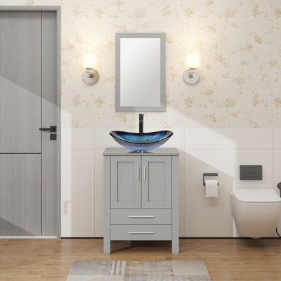 Allexus 24'' Single Bathroom Vanity with Manufactured Wood Top